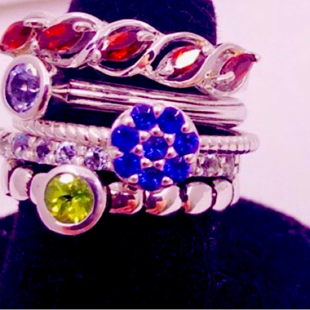 Blue Sapphire 925K Sterling Silver Flower Stackable Ring Braided Ring 8